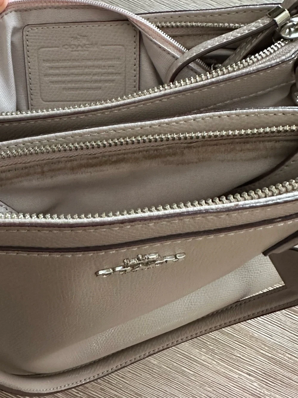 COACH Pebbled Leather Shoulder Bag in taupe